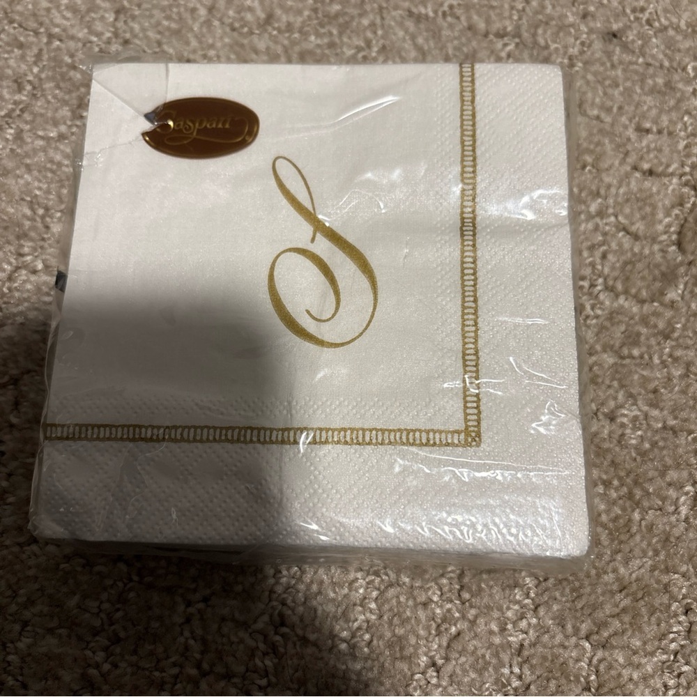 Caspari Hemstitch Script Letter S 20 Triple Ply Napkins 25cmx25cm